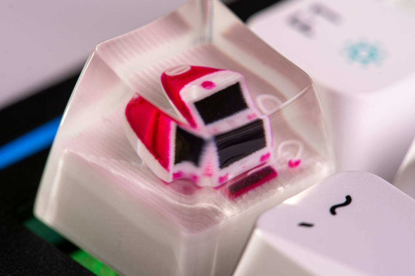 Strawberry Five Flavors keycap in clear resin